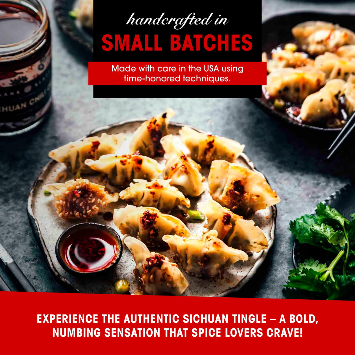 Blank Slate Kitchen Sichuan chili oil on dumplings adds heat