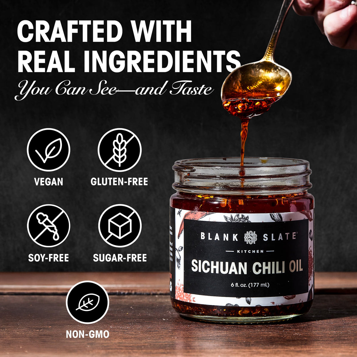 Blank Slate Kitchen chili oil spoon dispensing topping for quick flavor boost