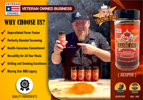 Blazing Star BBQ Reaper Rub on ribs delivering balanced heat