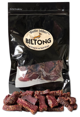 Bledie Lekker Biltong Chunks in 1lb resealable bag for convenient snacking