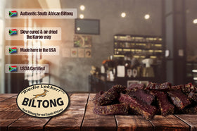 Bledie Lekker biltong chunks 8oz close-up, authentically cured beef texture