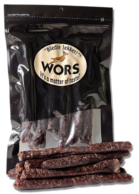 Bledie Lekker Droewors sealed bag preserves freshness for travel.