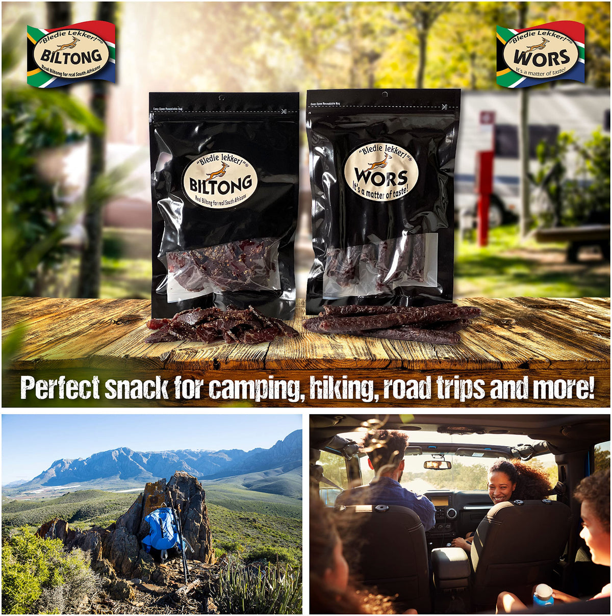 Biltong and Droewors slices from Bledie Lekker ready for on-the-go snacking.