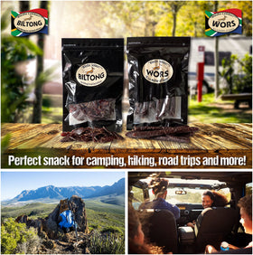 Biltong and Droewors slices from Bledie Lekker ready for on-the-go snacking.
