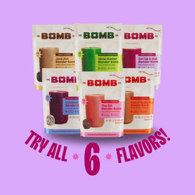Serving-ready portion with Blender Bombs Get Up & Goji for on-the-go smoothies