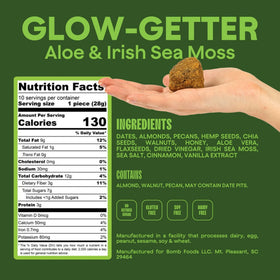 Glow Getter glass-jar display emphasizes clean ingredients and ready-to-use portions.