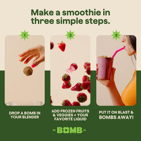 Blender Bombs Glow Getter packaging showing gluten-free plant-based nutrition on the go.