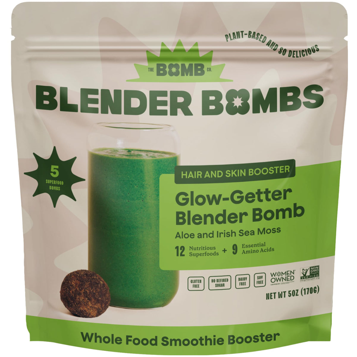 Blender Bombs Glow Getter smoothie booster jar for easy on the go blending