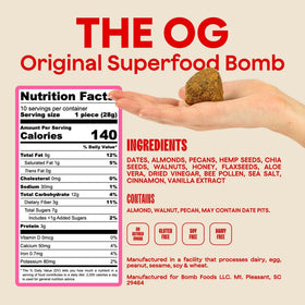 Bee pollen swirl beside Blender Bombs OG emphasizing natural ingredients