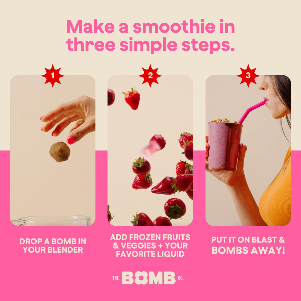 The Bomb Co. Blender Bomb packaging shown on a kitchen shelf