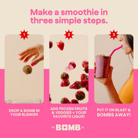 The Bomb Co. Blender Bomb packaging shown on a kitchen shelf