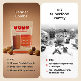 Blender Bombs Peanut Butter Blast vegan-friendly blend ready for plant-based meals.