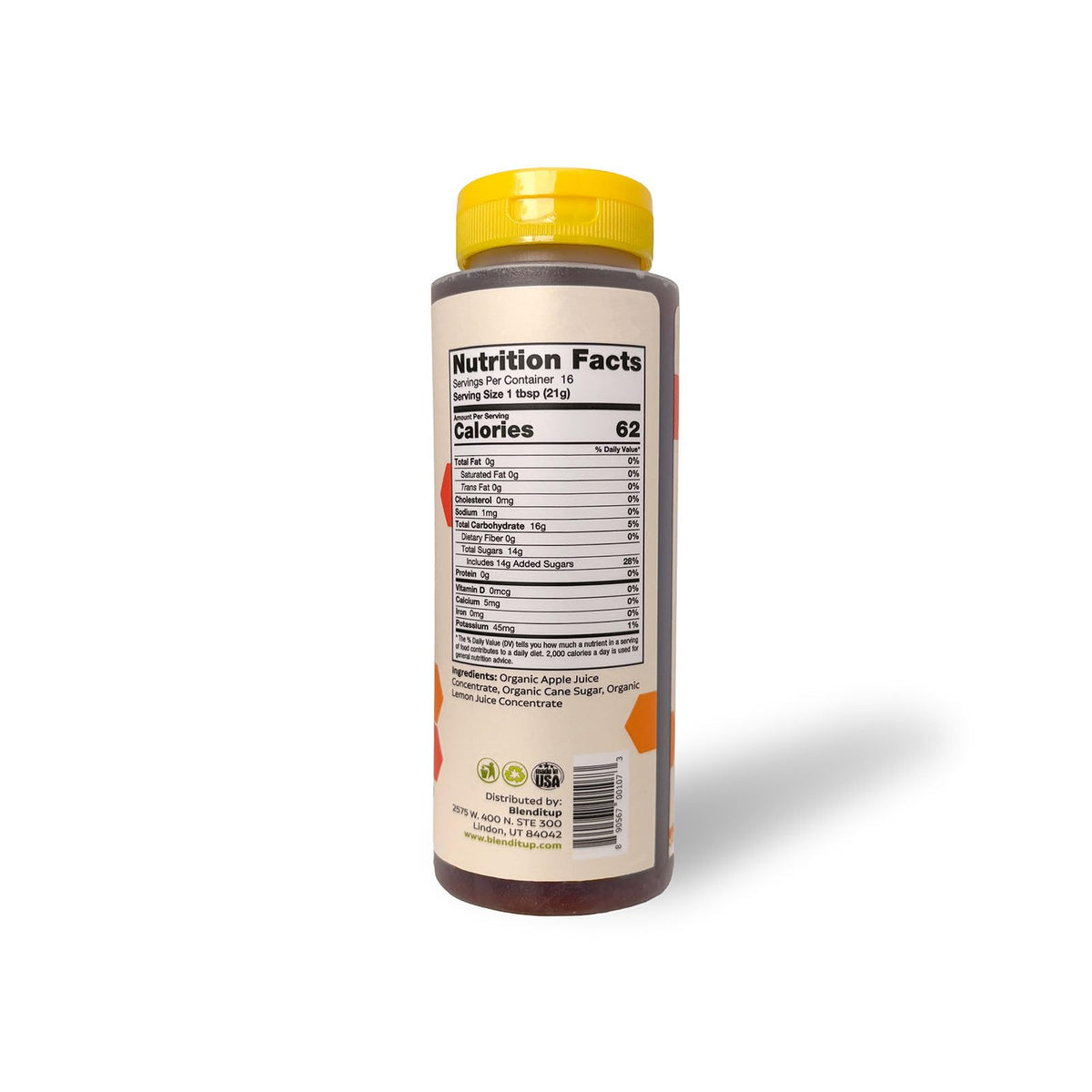 BlendItUp Bee Free Vegan Honey label closeup highlights organic ingredients.