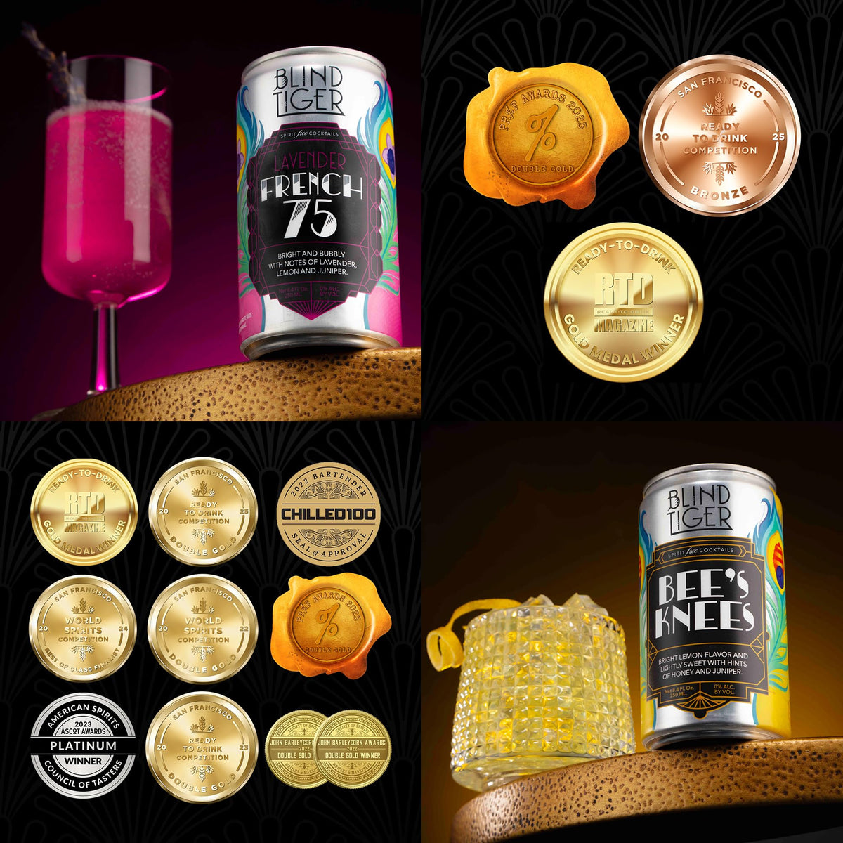 Blind Tiger award-winning flavors signaling crafted quality and balance.