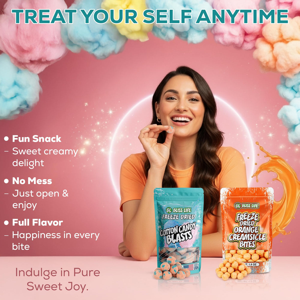 Bliss Life Candy Blasts melt action shows candy dissolving on the tongue