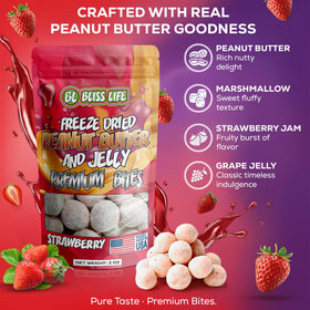 Bliss Life Premium PB&J Bites grape front view, tangy flavor with peanut butter hint
