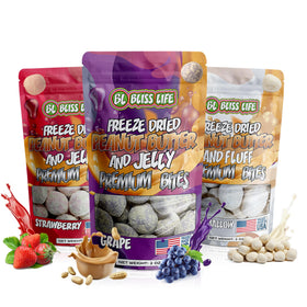 Bliss Life Premium PB&J Bites strawberry front view, crisp energy for on the go