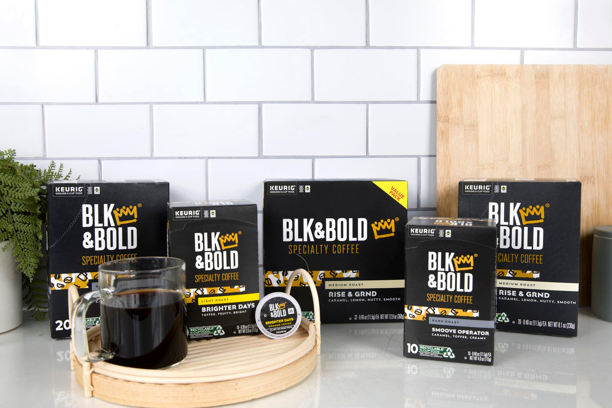 BLK & Bold Smoove Operator dark roast label on packaging.