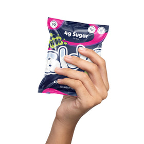 Blobs Sour Gummy Candy Black Raspberry-Cherry glow emphasizing low sugar.
