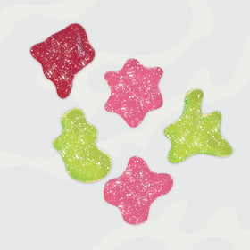 Blobs Sour Gummy texture close-up reveals chewy, non-sticky bite.