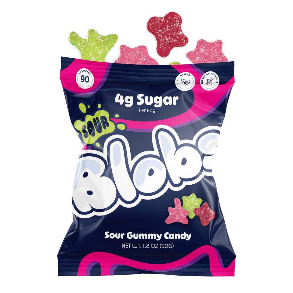 Blobs Sour Gummy Candy Watermelon-Lychee close-up highlighting clean ingredients.