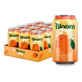 Bloom Pop Classic Orange 12oz can pack, a low-calorie, caffeine-free refreshment.