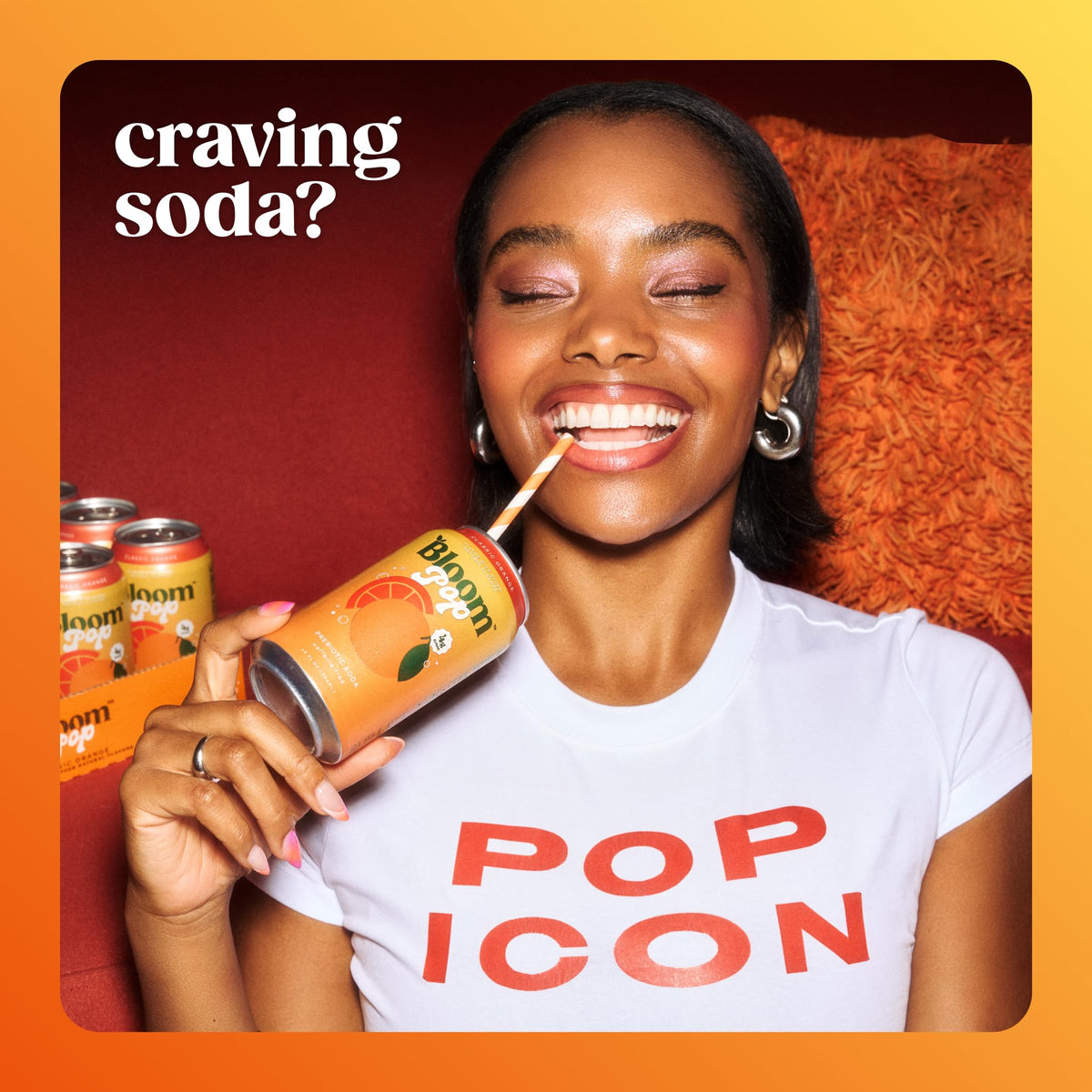 Chilled Bloom Pop Classic Orange with ice, ideal for picnics.