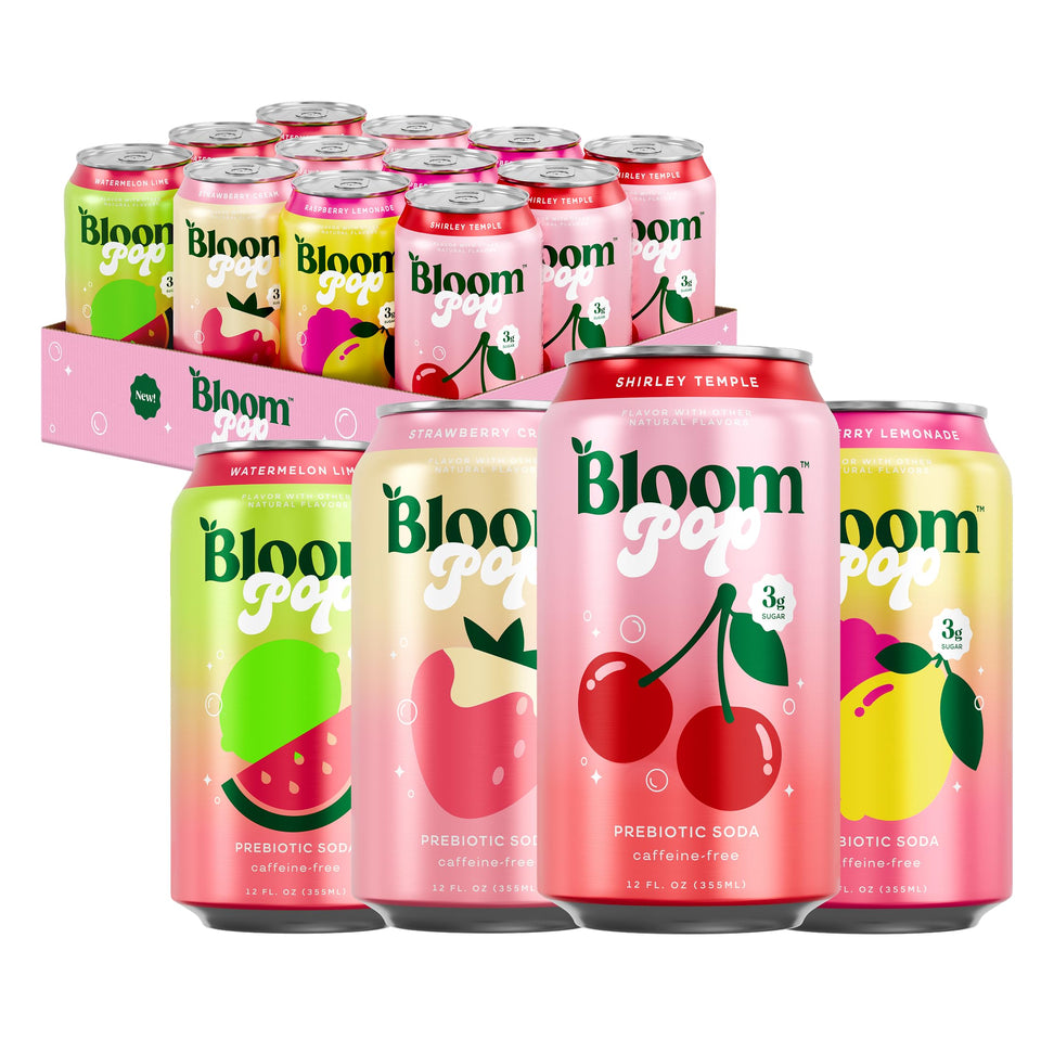Bloom Nutrition Bloom Pop variety pack box with multiple flavors, low-calorie option.