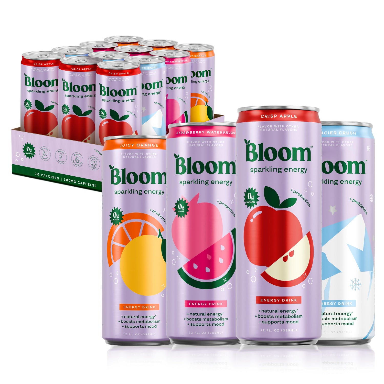 Bloom Nutrition Sparkling Energy Apple Crisp can, crisp flavor with zero sugar and natural caffeine.