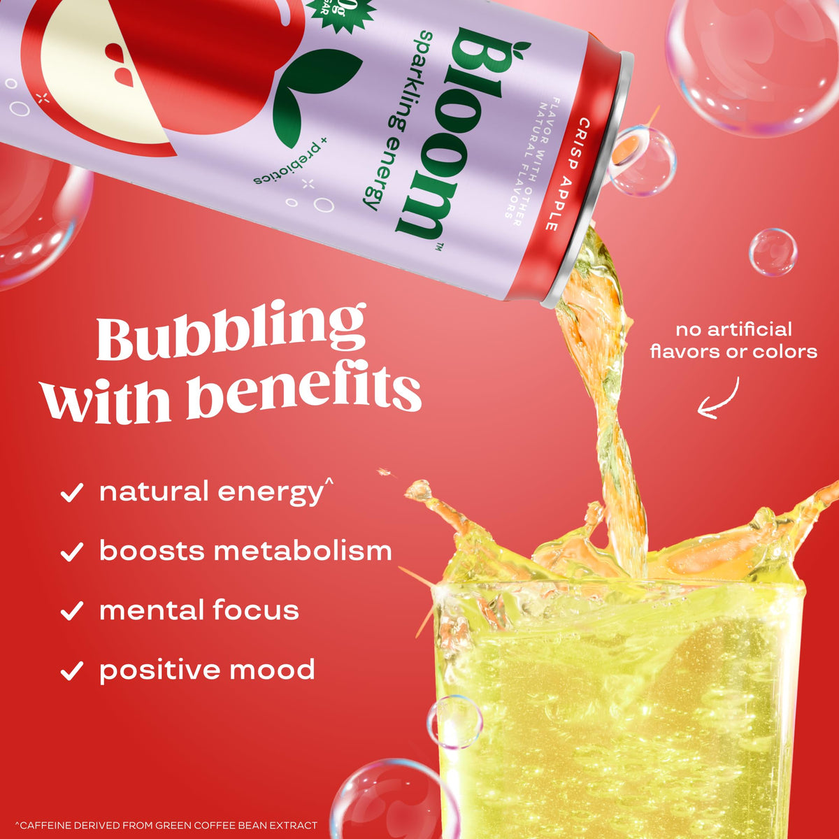 Bloom Nutrition Sparkling Energy Drink No Sugar can side view emphasizes 10 calories per can
