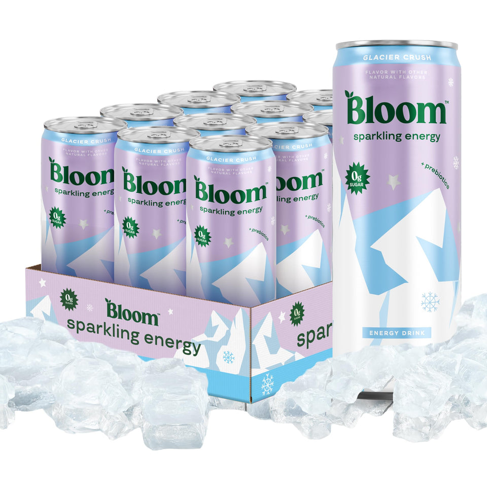 Bloom Nutrition Sparkling Energy Glacier Crush can with zero sugar and natural caffeine