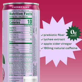 Ingredients label features prebiotics, green tea extract, and natural caffeine