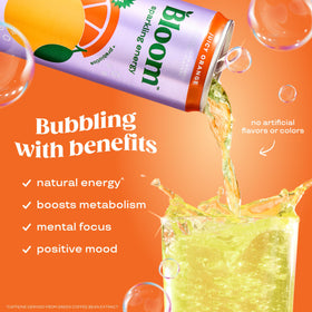 Bloom Nutrition Sparkling Energy Orange can side view emphasizes compact, on-the-go energy.