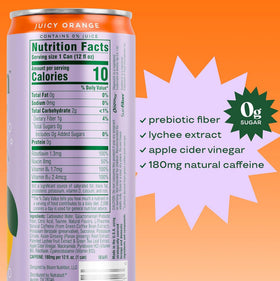 Bloom Nutrition Sparkling Energy Orange label detail shows vegan and gluten-free formulation.