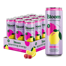 Bloom Nutrition Sparkling Energy Raspberry Lemon can, refreshing focus boost with natural caffeine