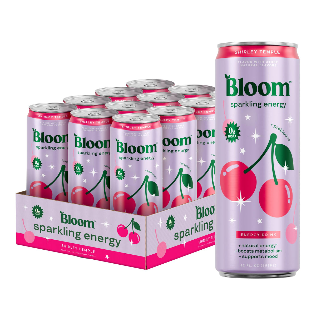 Bloom Nutrition Sparkling Energy can in Shirley Temple flavor for alert hydration.