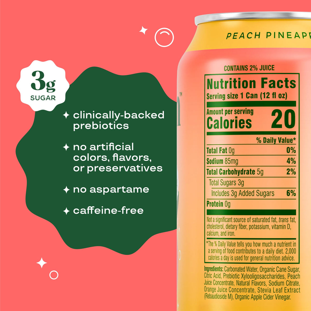 Pour over ice of Bloom Pop; crisp peach pineapple with lively fizz