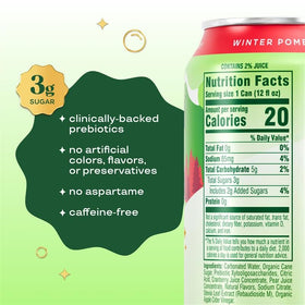 Bloom Pop can side view shows clean label and no artificial flavors for healthy refreshment