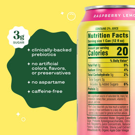 Bloom Pop Raspberry Lemonade can close-up with bright fruit imagery and caffeine-free appeal.