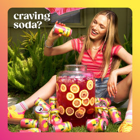 Bloom Pop Raspberry Lemonade can lifestyle shot for on-the-go consumption.