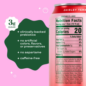 Bloom Pop Shirley Temple glass pour highlighting caffeine-free, low-calorie indulgence.