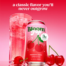 Bloom Pop Shirley Temple label closeup showcases clean ingredients and no artificial flavors.