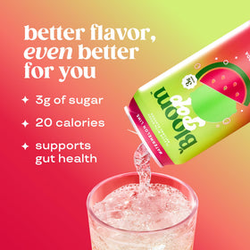 Bloom Pop Watermelon Lime can in hand, convenient prebiotic sip on the go.