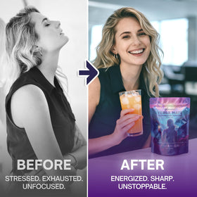 BloomBoost prepared drink glass demonstrates instant-mix convenience for busy days.