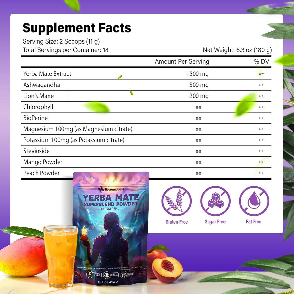 BloomBoost Ashwagandha Lions Mane blend scoop supports calm focus while studying.