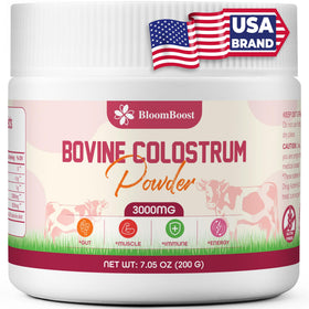 BloomBoost Bovine Colostrum packaging highlights grass-fed purity for daily wellness.