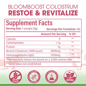 Scoop beside powder shows easy mixing into water or smoothies.