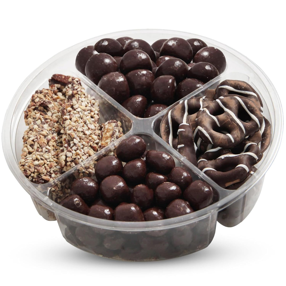 Bloom's 15oz chocolate gift box four-section platter close-up highlights easy sharing