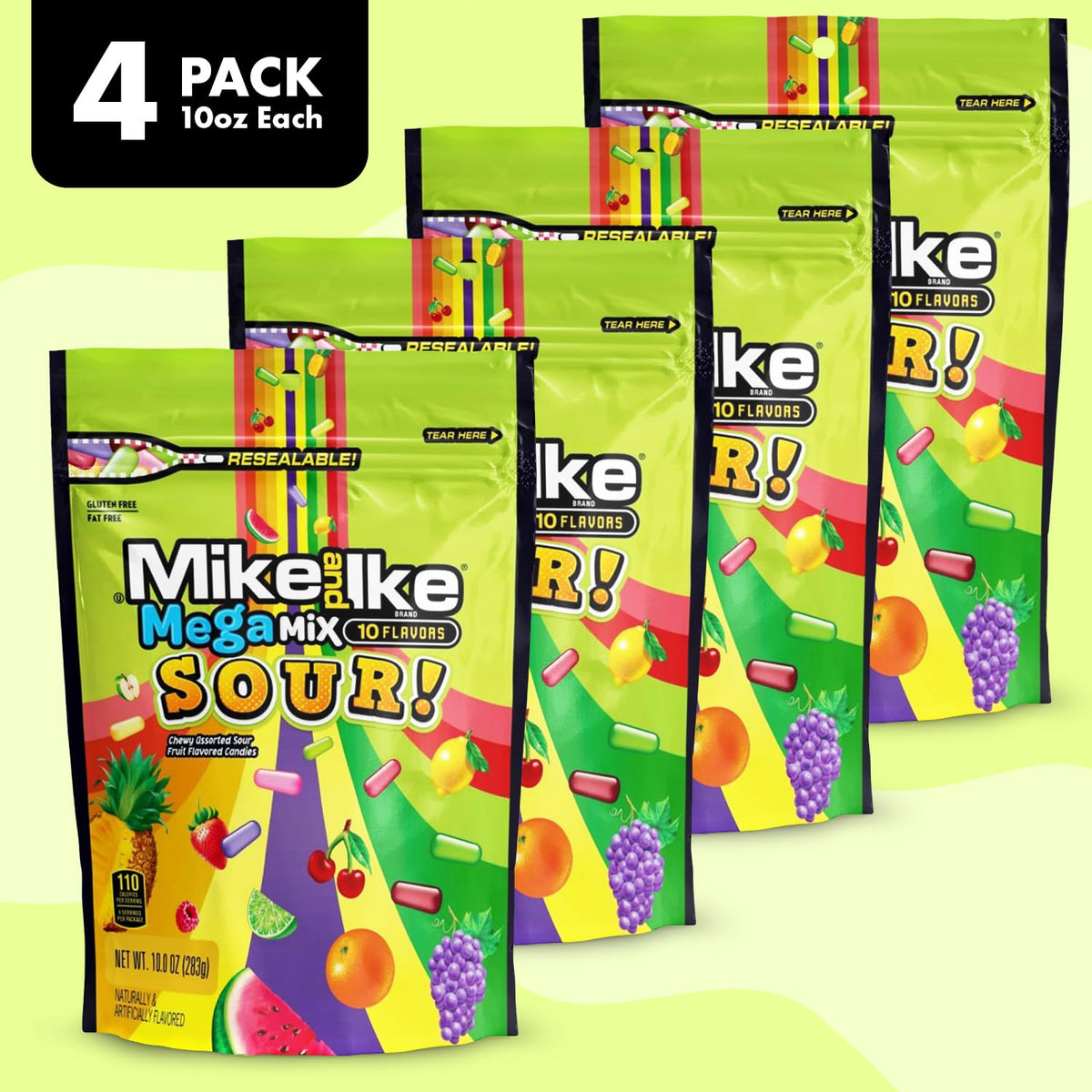 Bloom's Mike and Ike Mega Mix Sour Candy offers chewy fruity texture for snacking