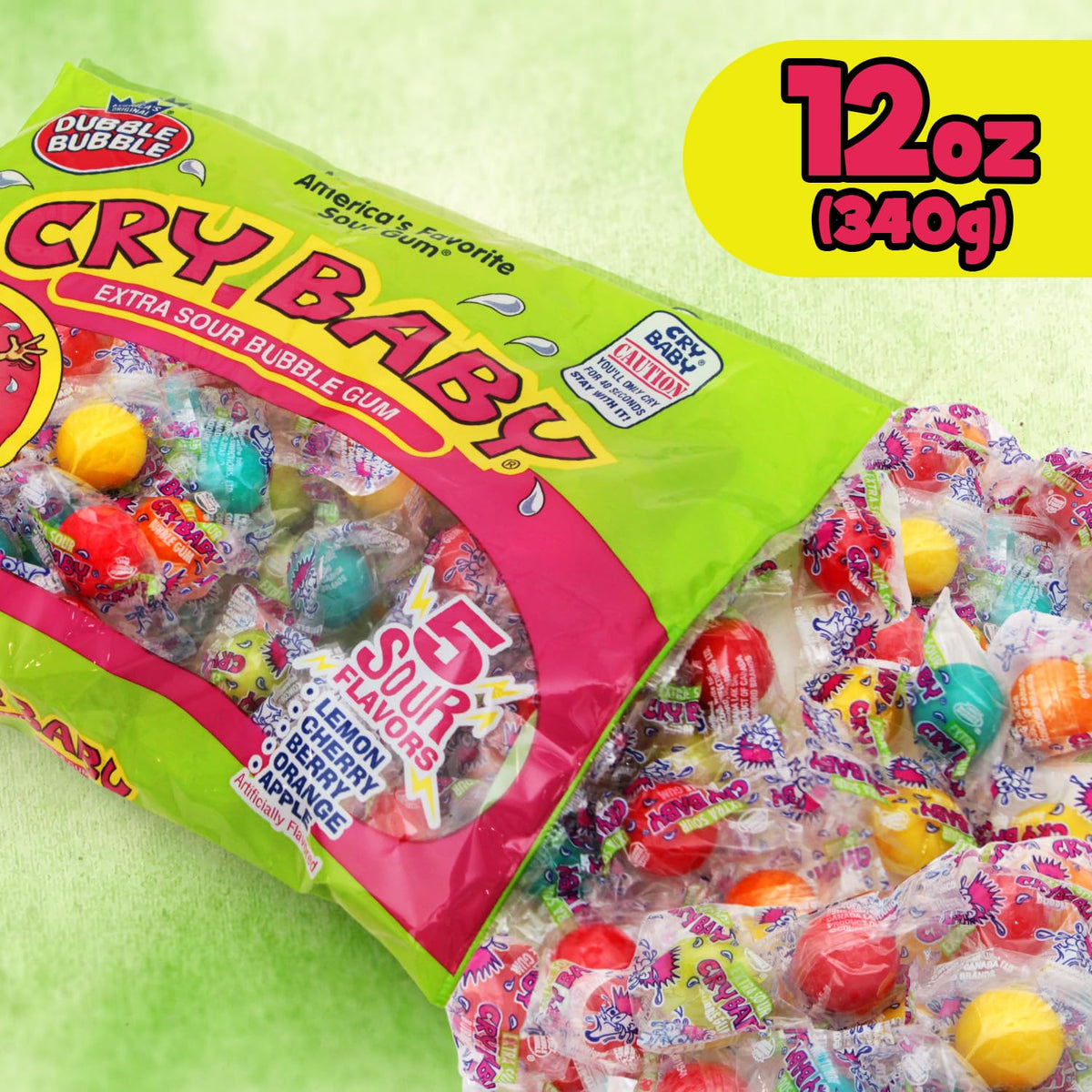 Bloom's Cry Baby Sour Gum offers five flavors for a varied tasting experience.